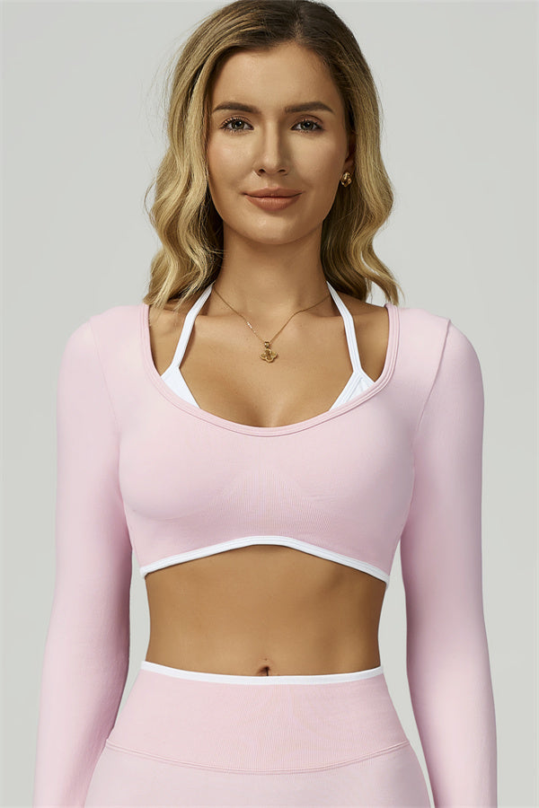 Bali Motion Trim Long Sleeve Crop Top Leggings 2-Piece Set