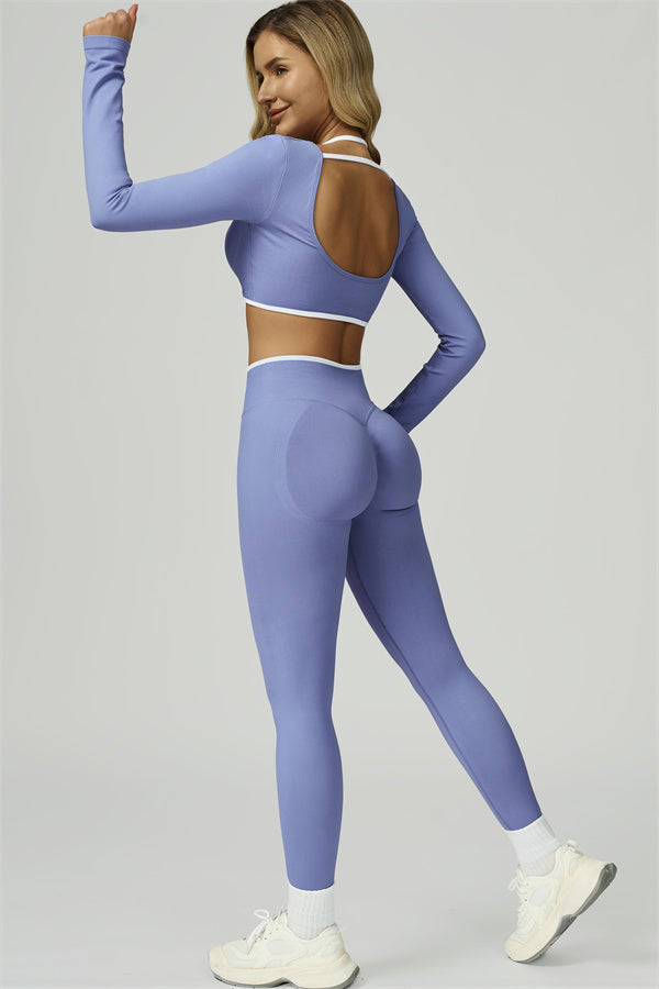 Bali Motion Trim Long Sleeve Crop Top Leggings 2-Piece Set