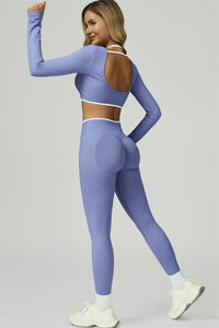 Bali Motion Trim Long Sleeve Crop Top Leggings 2-Piece Set