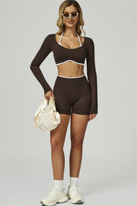Bali Motion Trim Long Sleeve Crop Top Shorts 2-Piece Set