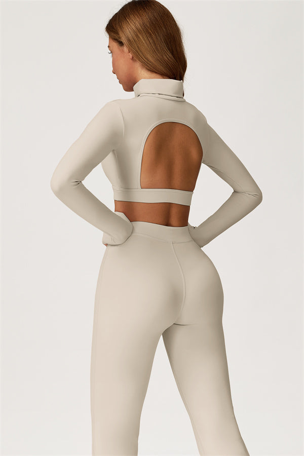 The Axis Crop Top Flared Leggings 2-Piece Set — Almond