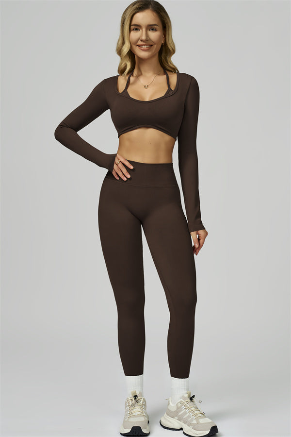 Bali Motion Long Sleeve Crop Top Leggings 2-Piece Set