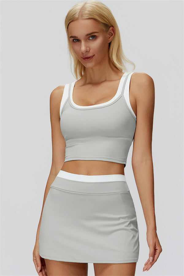The Canyon Crop Tank Skirt 2-Piece Set — Light Grey