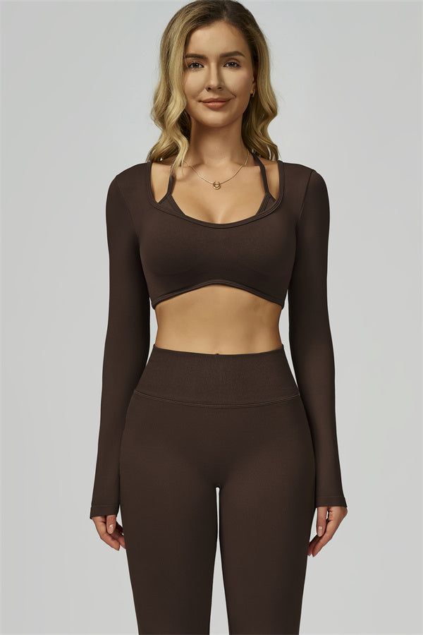 Bali Motion Long Sleeve Crop Top Leggings 2-Piece Set