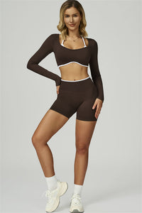 Bali Motion Trim Long Sleeve Crop Top Shorts 2-Piece Set