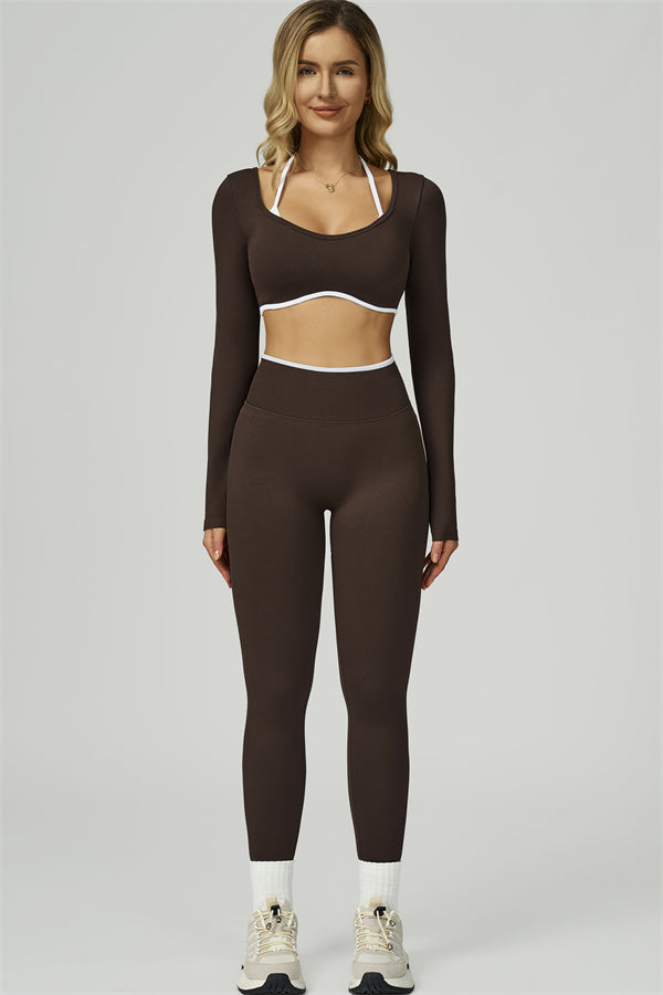 Bali Motion Trim Long Sleeve Crop Top Leggings 2-Piece Set