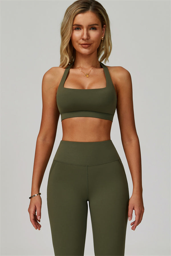 The Bold Halter Sports Bra Leggings 2-Piece Set — Woodland - Image 2