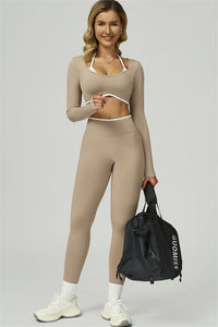 Bali Motion Trim Long Sleeve Crop Top Leggings 2-Piece Set